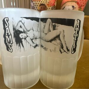 Frosted Glass Sam's Attic Mugs 70s Naughty Nude